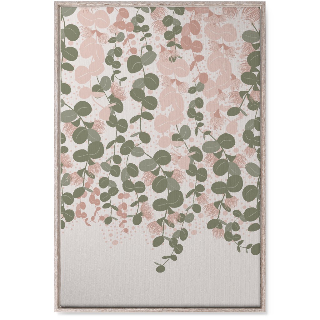 Eucalyptus - Pink & Green on Beige Wall Art, Rustic, Single piece, Canvas, 24x36, Green, Classic Green