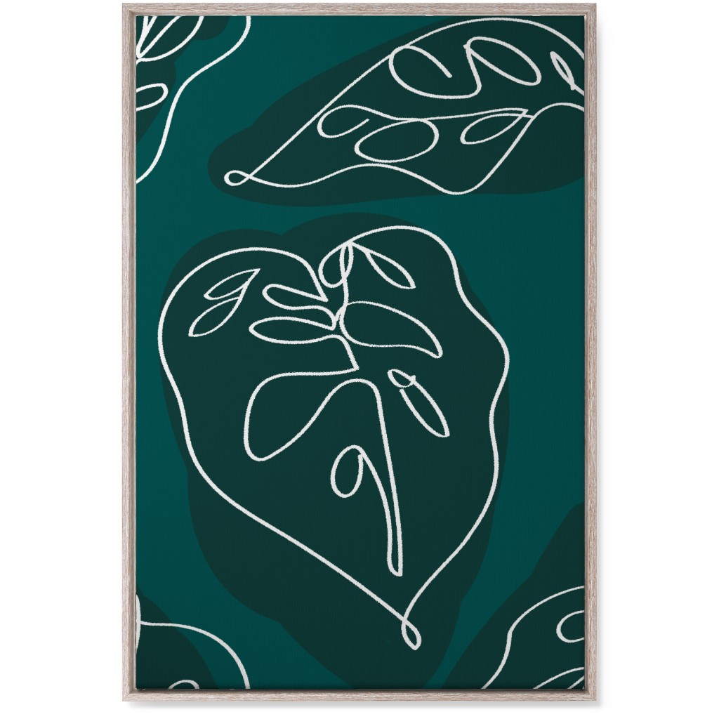 Minimalist Modern Line Art Monstera - Green Wall Art, Rustic, Single piece, Canvas, 24x36, Green
