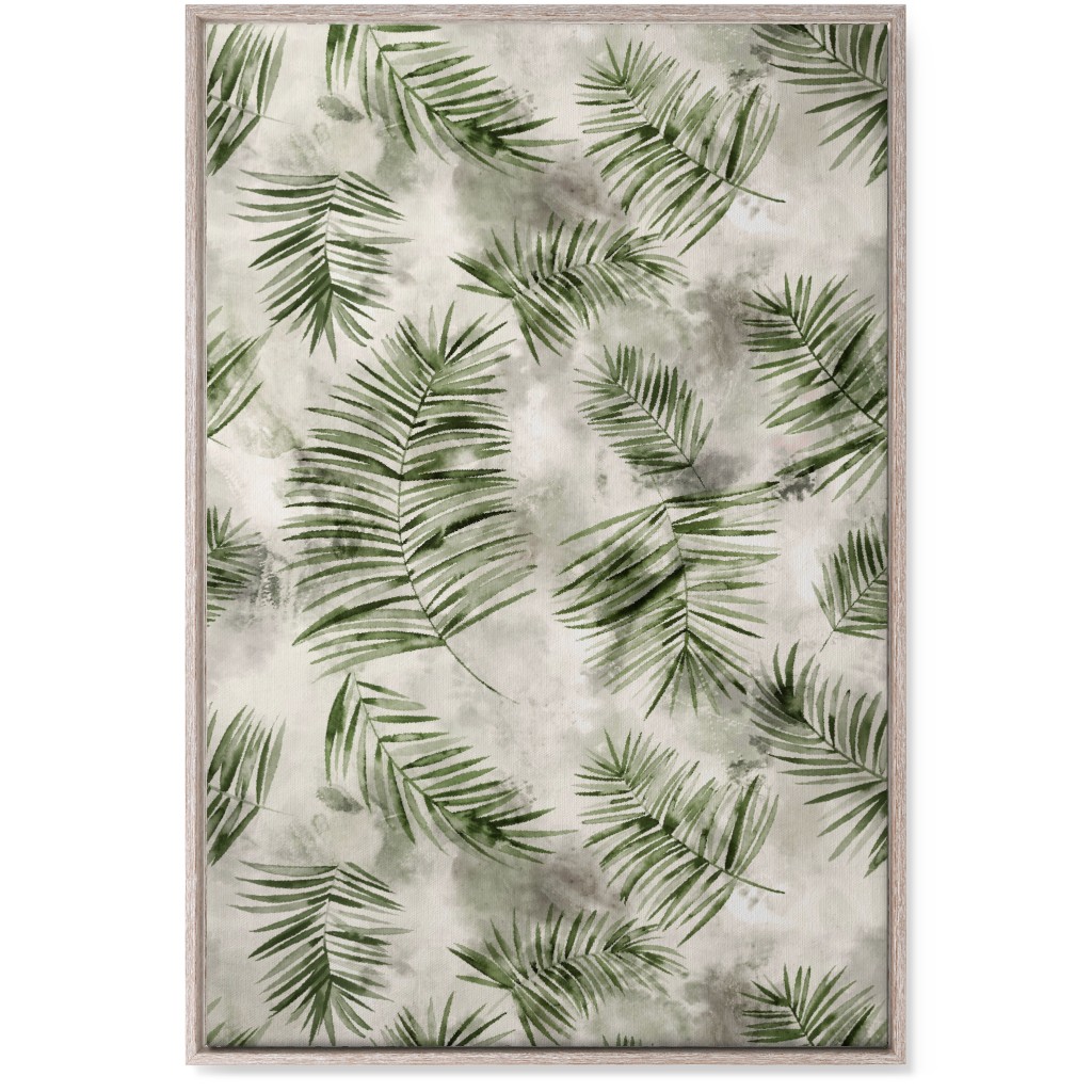 Watercolor Botanical Palms - Green on Beige Wall Art, Rustic, Single piece, Canvas, 24x36, Green