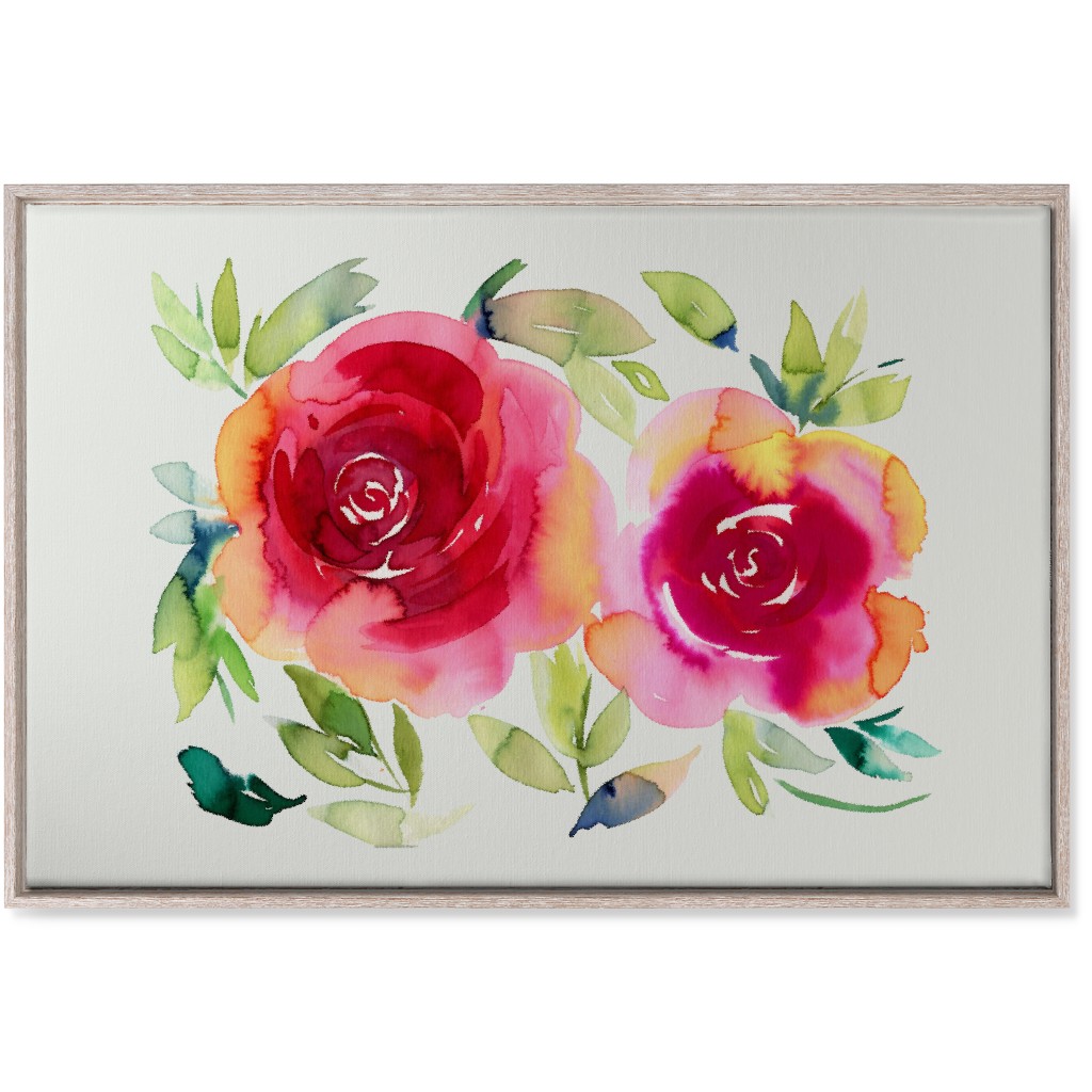 Watercolor Flowers - Pink on White Wall Art, Rustic, Single piece, Canvas, 24x36, Pink