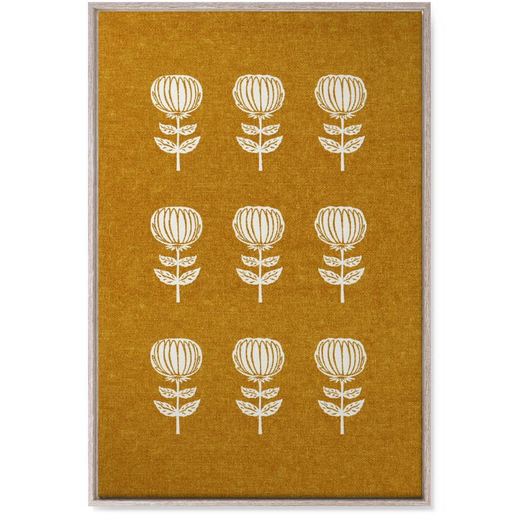 Block Print Floral Wall Art, Rustic, Single piece, Canvas, 24x36, Yellow, Nutmeg
