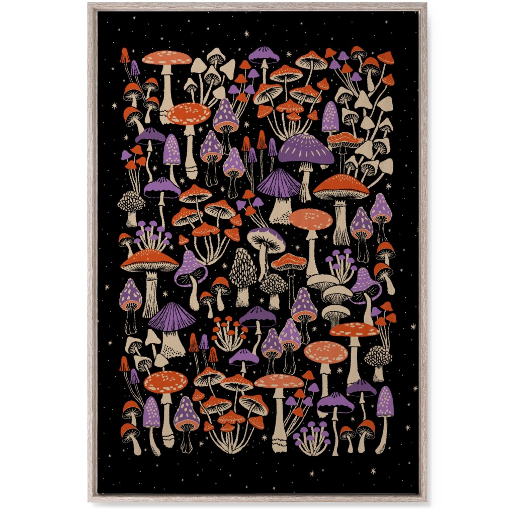 Mushrooms and Stars Wall Art, Rustic, Single piece, Canvas, 24x36, Purple