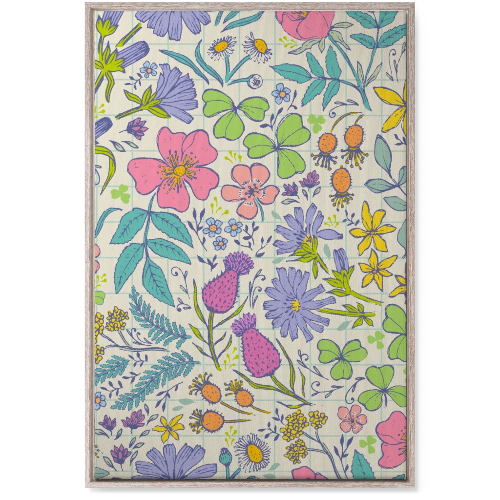 Hand Drawn Flowers - Multi Wall Art, Rustic, Single piece, Canvas, 24x36, Multicolor
