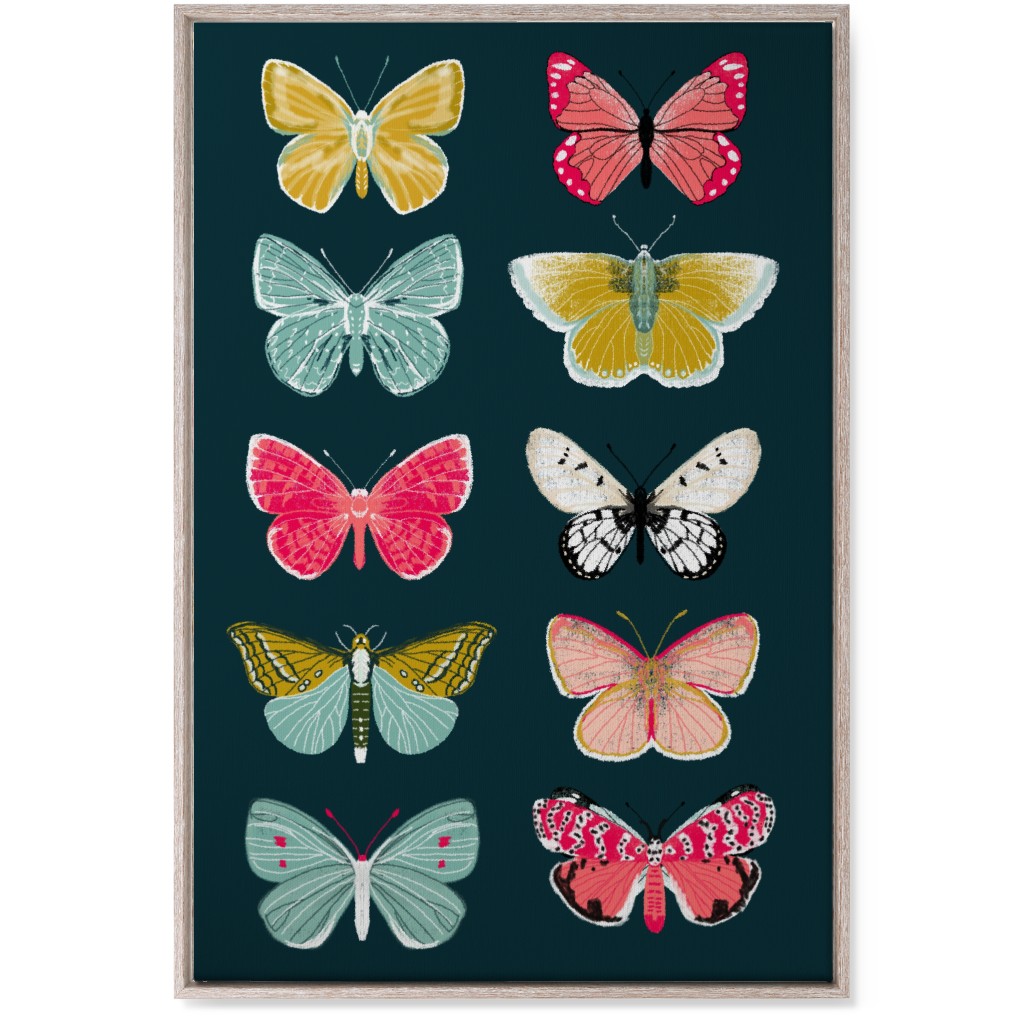 Butterflies Botanic Nature - Multi on Navy Wall Art, Rustic, Single piece, Canvas, 24x36, Multicolor