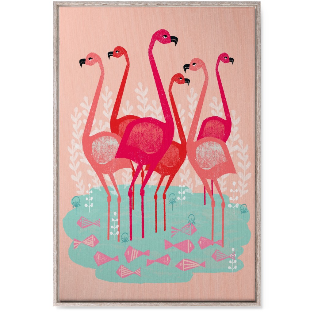 Flamingos & Fish - Pink Wall Art, Rustic, Single piece, Canvas, 24x36, Pink, Bright Pink