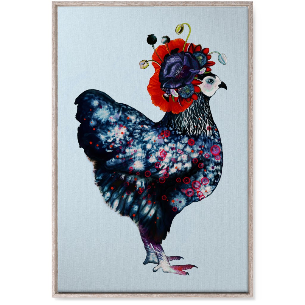 Poppycock - Floral Chicken Wall Art, Rustic, Single piece, Canvas, 24x36, Multicolor