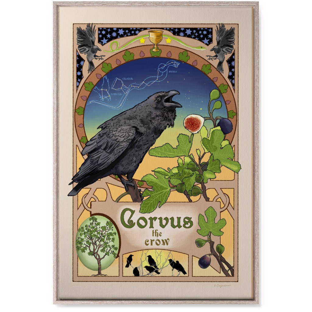 Art Nouveau Crow Wall Art, Rustic, Single piece, Canvas, 24x36, Multicolor