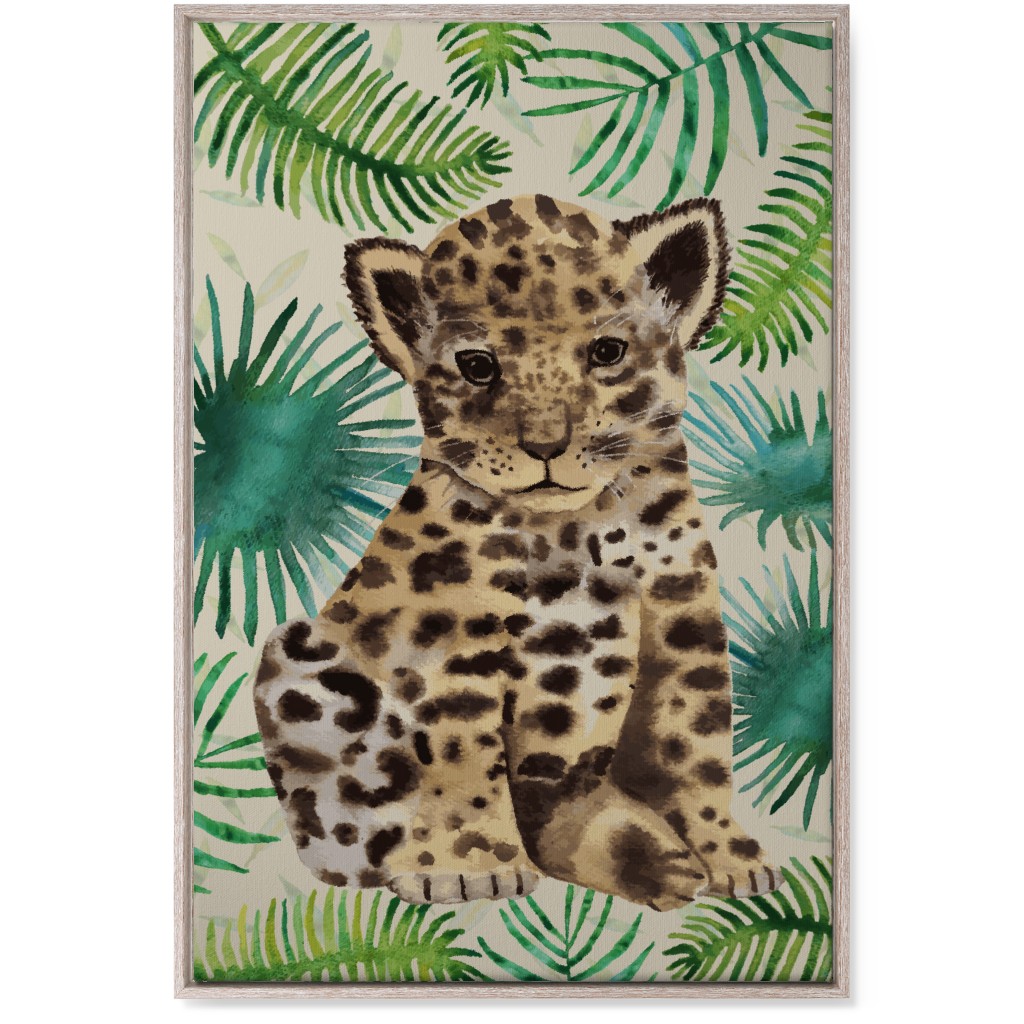 Baby Leopard Portrait Wall Art, Rustic, Single piece, Canvas, 24x36, Brown