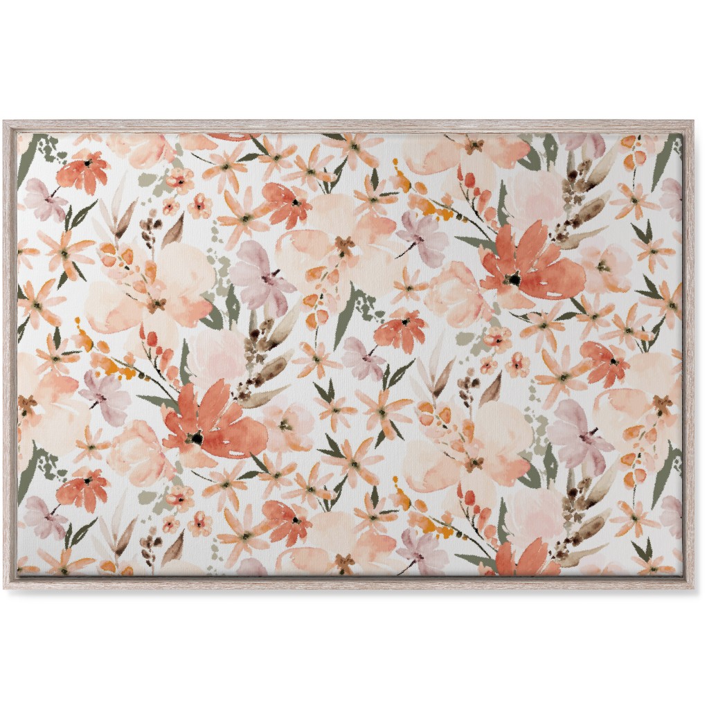 Earth Tone Floral Summer in Peach & Apricot Wall Art, Rustic, Single piece, Canvas, 24x36, Pink, Bright Pink