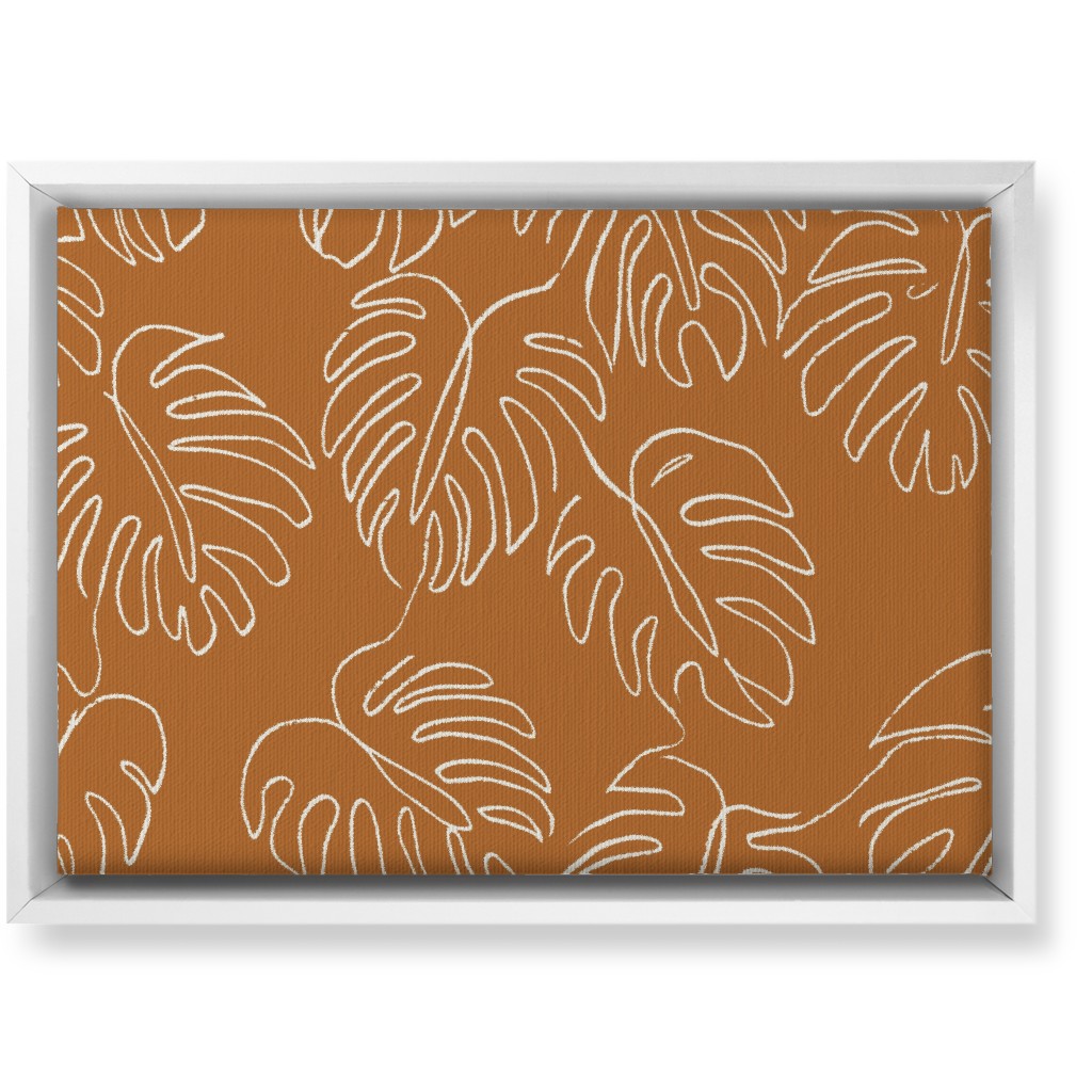 Monstera Line Art - Burnt Orange Wall Art, White, Single piece, Canvas, 10x14, Orange
