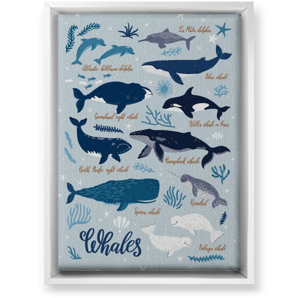 Whales of the Sea - Blue Wall Art, White, Single piece, Canvas, 10x14, Blue, True Blue