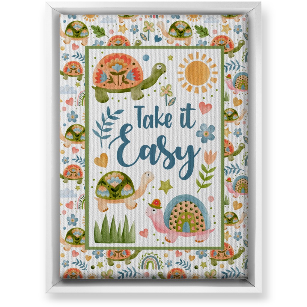 Take It Easy - Turtles & Spring Flowers Wall Art, White, Single piece, Canvas, 10x14, Multicolor