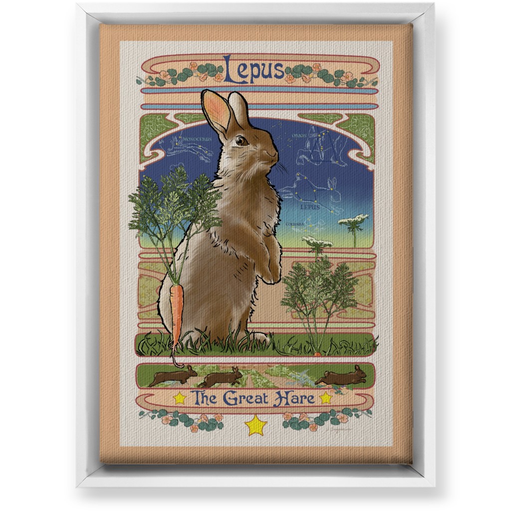 Art Nouveau Hare Wall Art, White, Single piece, Canvas, 10x14, Brown, Brown
