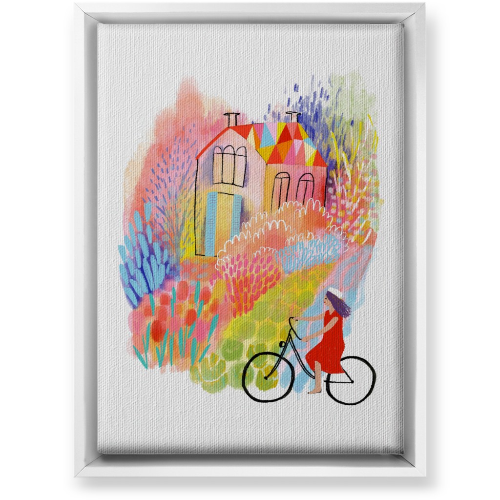 Cycling Through Spring Gardens - Multi Wall Art, White, Single piece, Canvas, 10x14, Multicolor