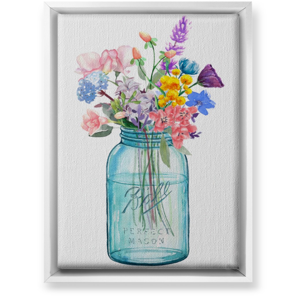 Watercolor Floral Mason Jar Bouquet Painting - Multi Wall Art, White, Single piece, Canvas, 10x14, Multicolor