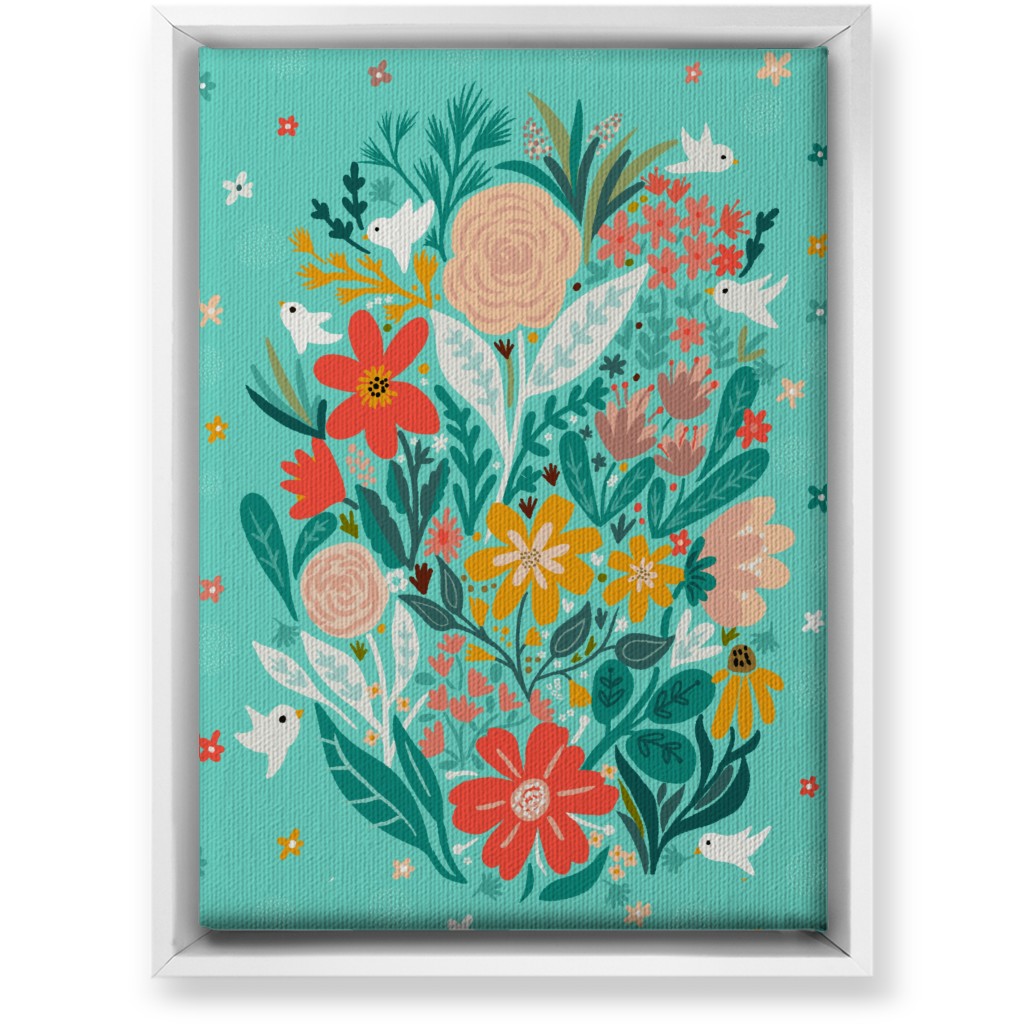 Floral Days - Multi on Blue Wall Art, White, Single piece, Canvas, 10x14, Multicolor