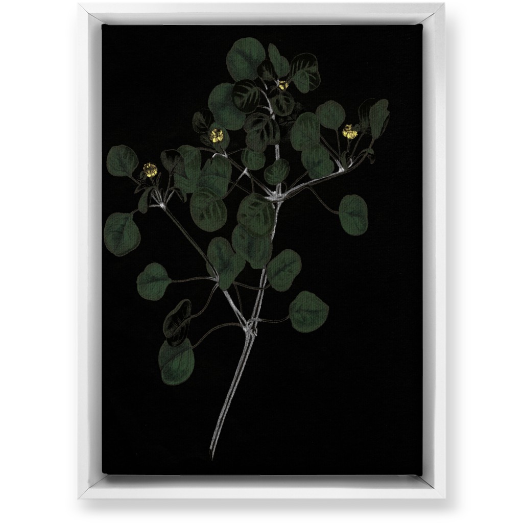 Midnight Botanical Sprig With Leaves - Black and Green Wall Art, White, Single piece, Canvas, 10x14, Black