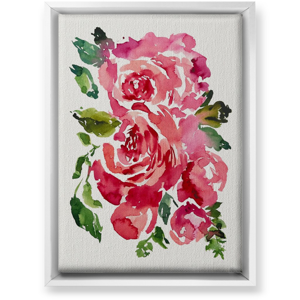 Watercolor Roses - Red Wall Art, White, Single piece, Canvas, 10x14, Pink, Bright Pink