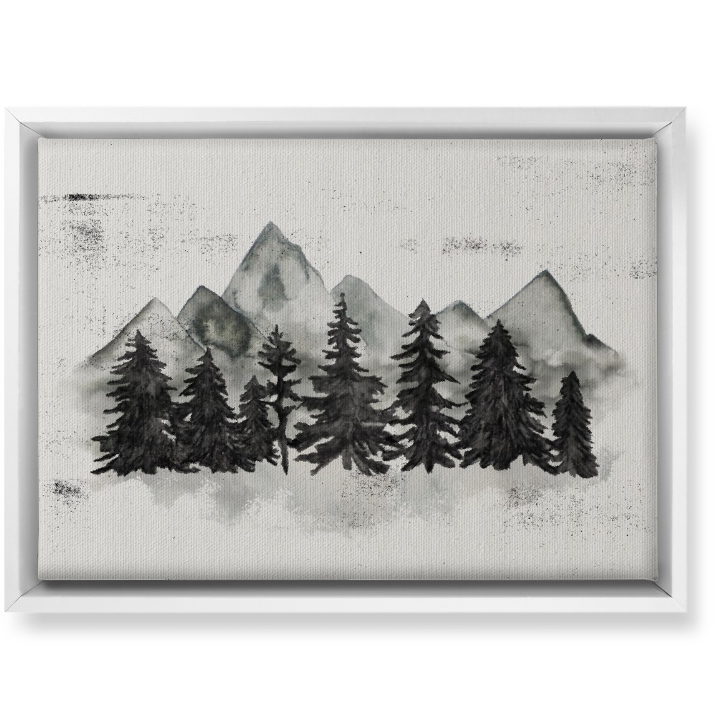 Pines and Mountains - Gray Wall Art, White, Single piece, Canvas, 10x14, Black, Black