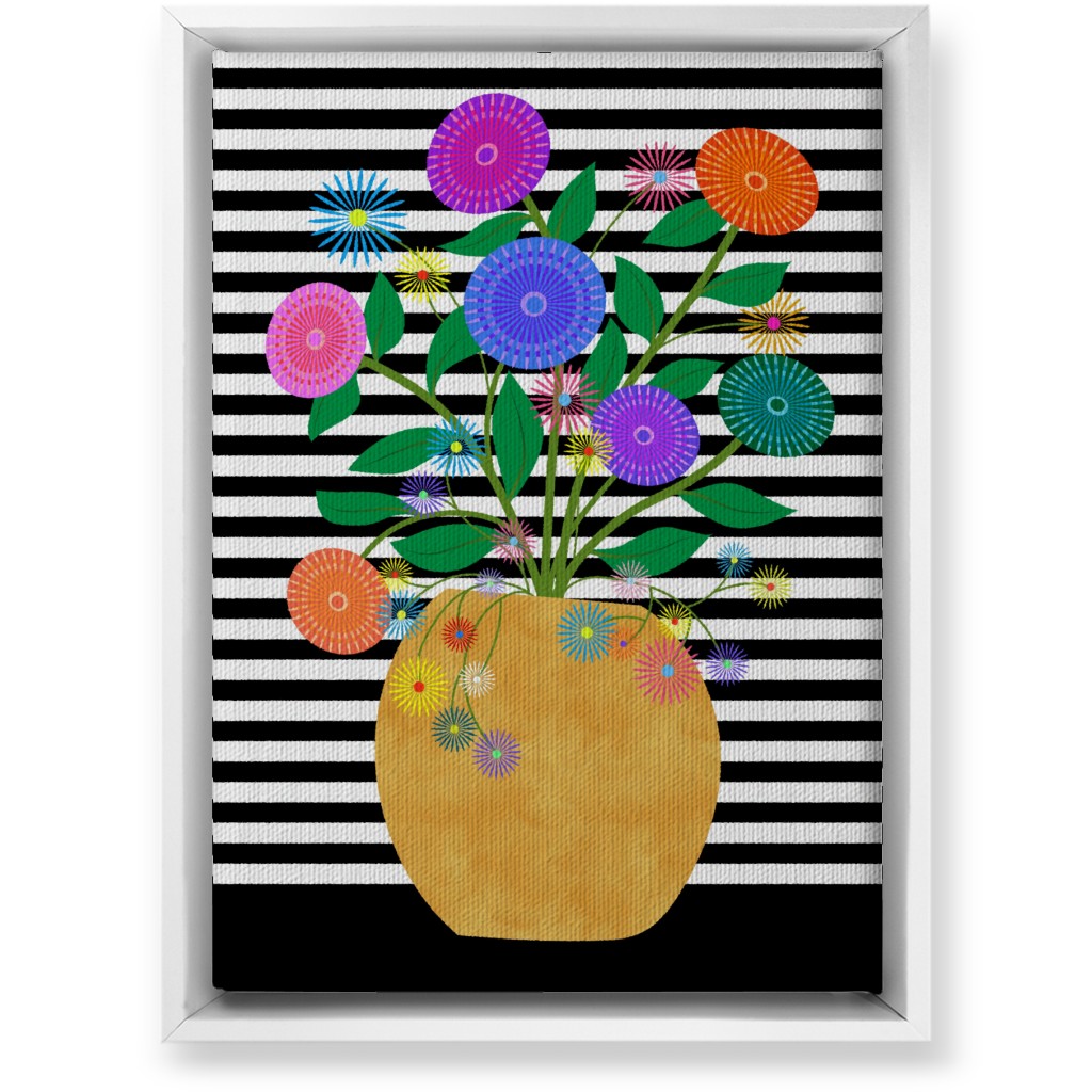 Striped Vase With Flowers - Multi Wall Art, White, Single piece, Canvas, 10x14, Multicolor