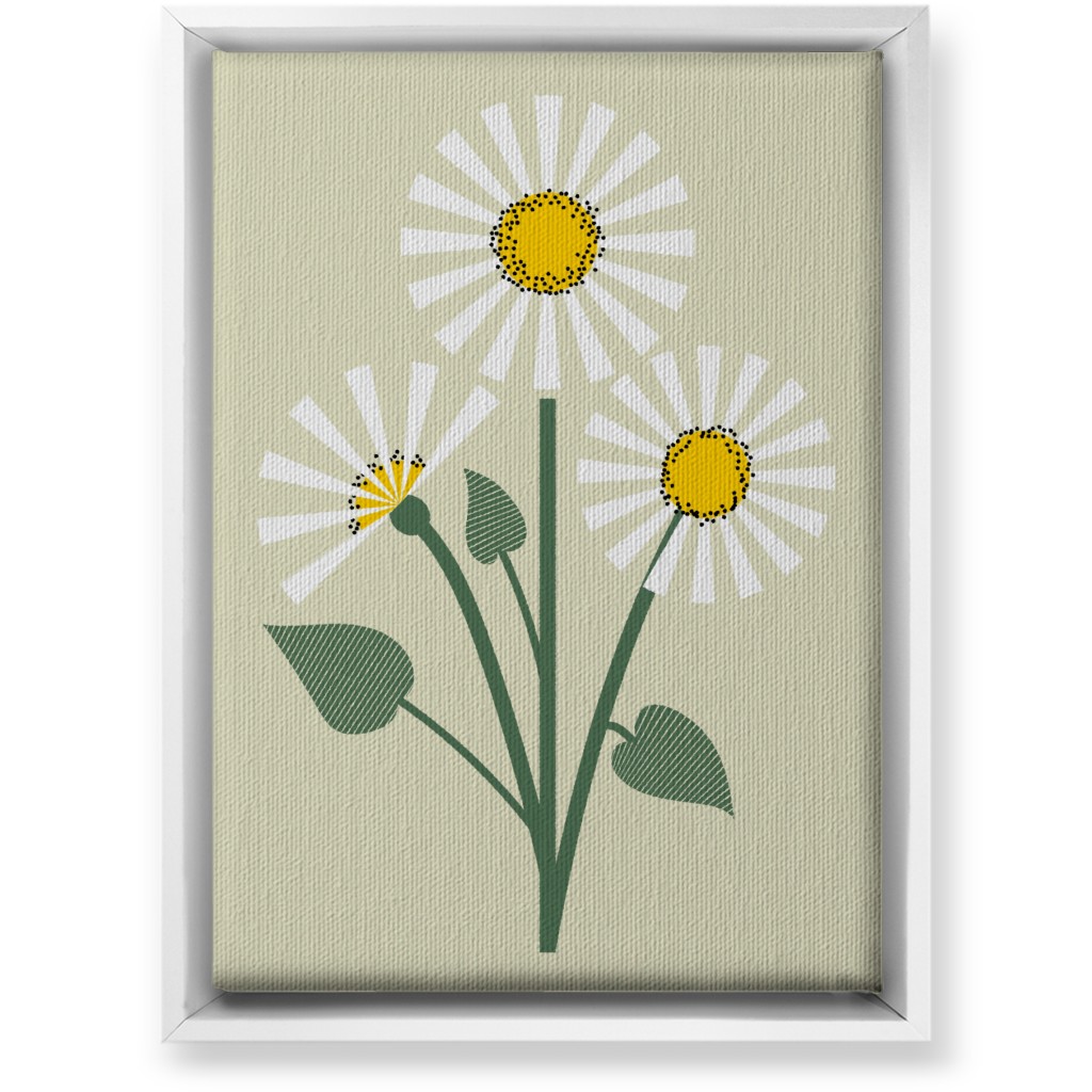 Abstract Daisy Flower - White on Beige Wall Art, White, Single piece, Canvas, 10x14, Green