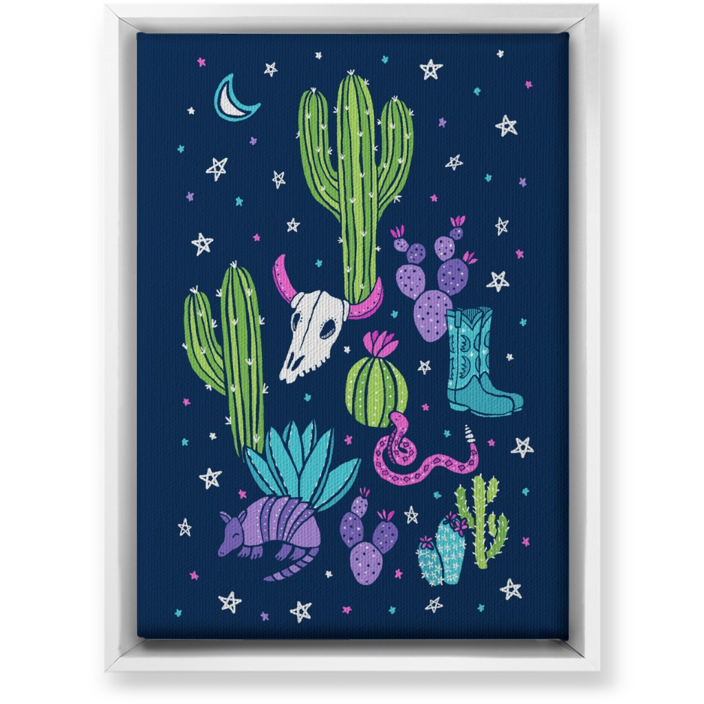 Old Desert Nights - Multi on Navy Wall Art, White, Single piece, Canvas, 10x14, Blue