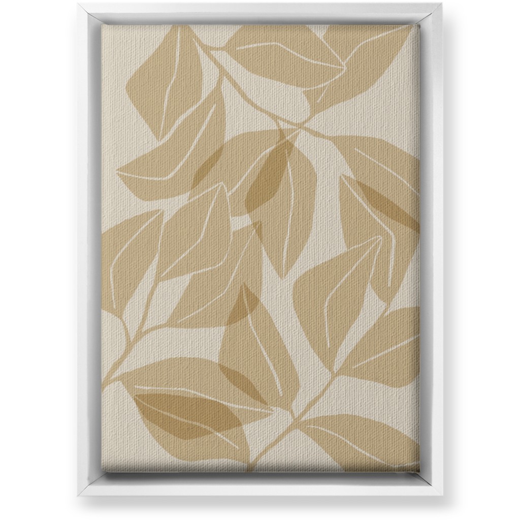 Botanical Ficus Leaves Wall Art, White, Single piece, Canvas, 10x14, Beige, Latte