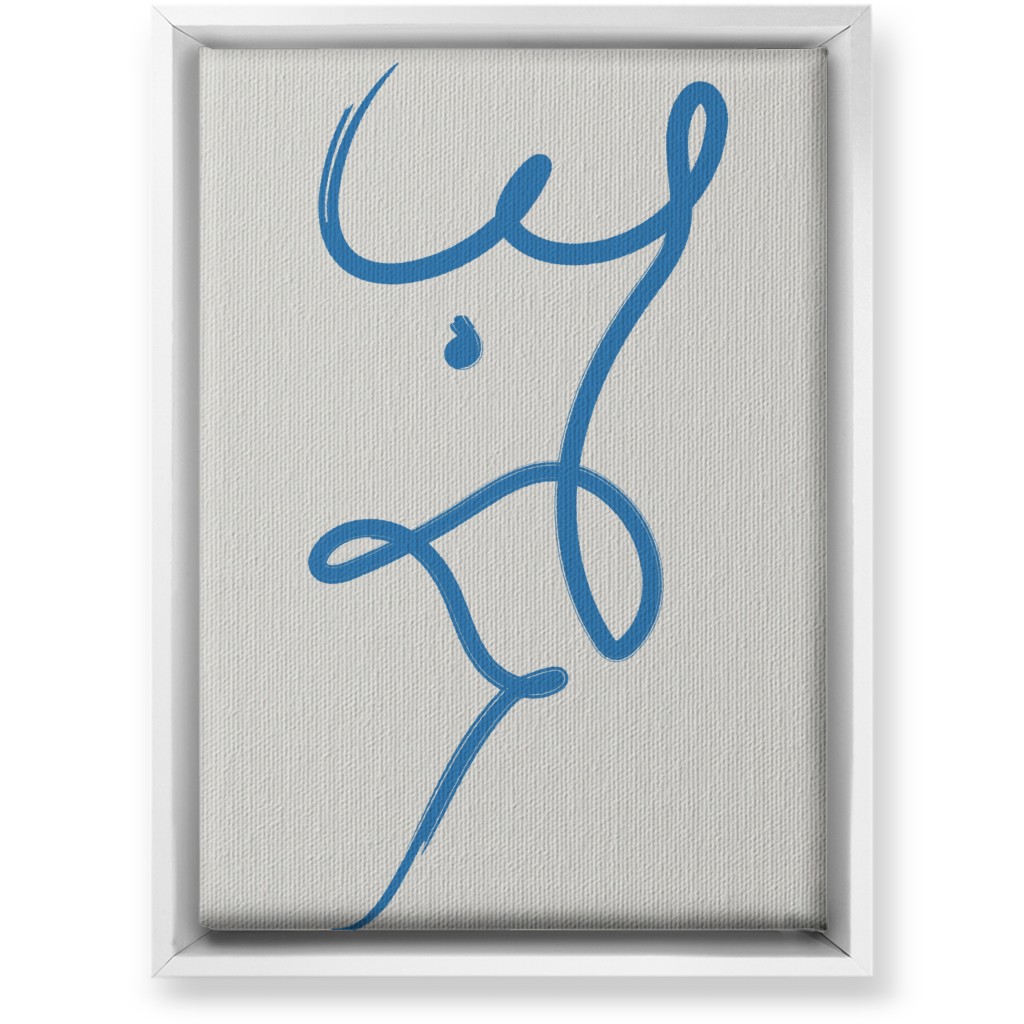 Minimalist Female Torso Line - Blue Wall Art, White, Single piece, Canvas, 10x14, Blue, True Blue