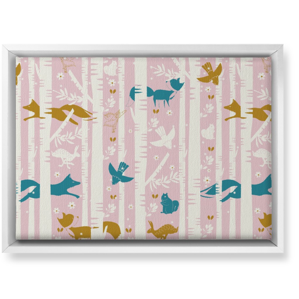 Birch Forest and Wild Animals Wall Art, White, Single piece, Canvas, 10x14, Pink