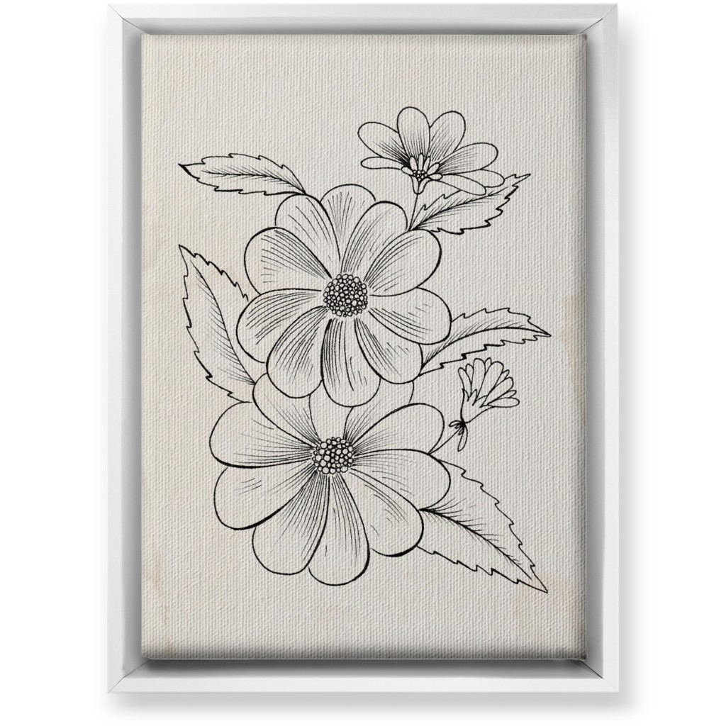 Vintage Flower Sketch - Beige and Black Wall Art, White, Single piece, Canvas, 10x14, Beige