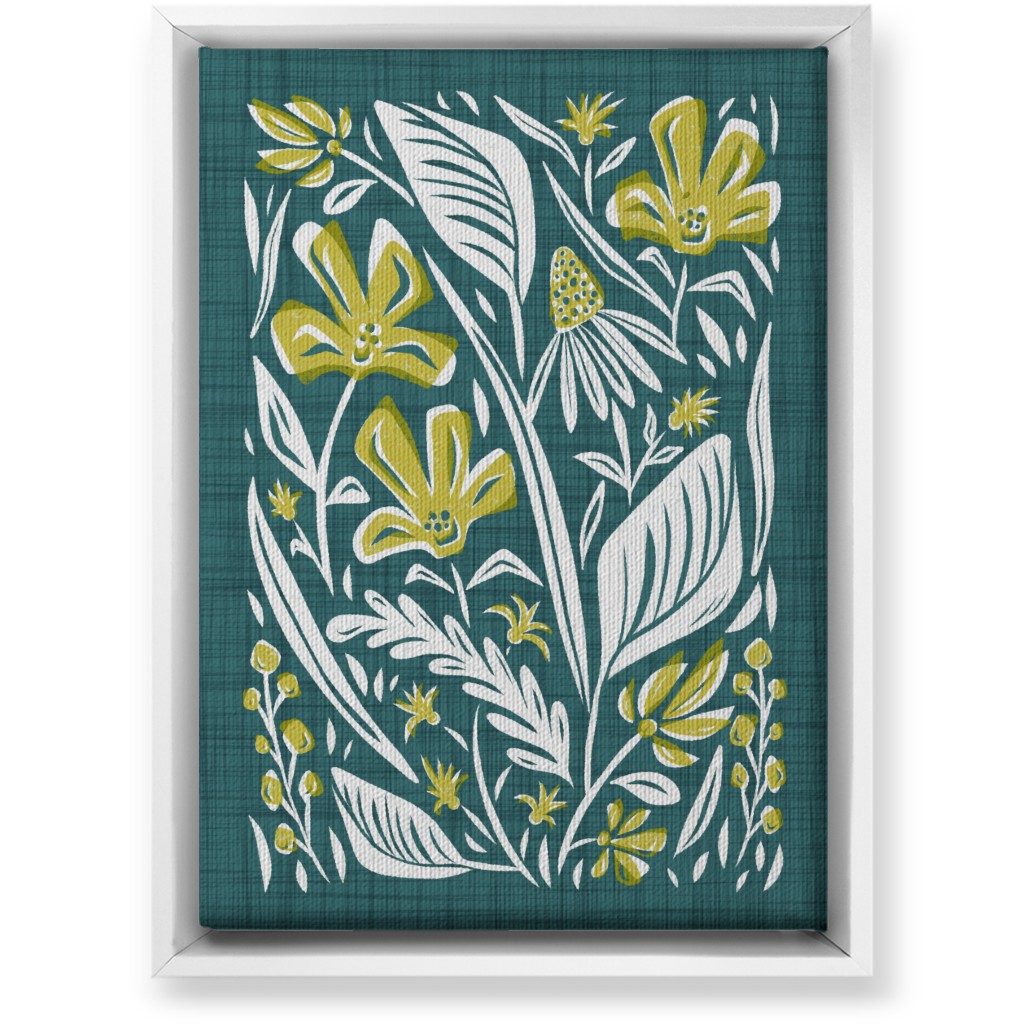 Botanique - Teal and Citron Wall Art, White, Single piece, Canvas, 10x14, Green