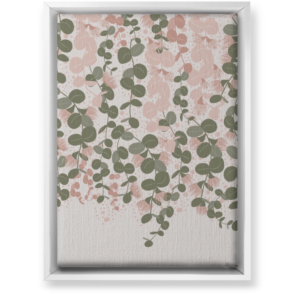 Eucalyptus - Pink & Green on Beige Wall Art, White, Single piece, Canvas, 10x14, Green