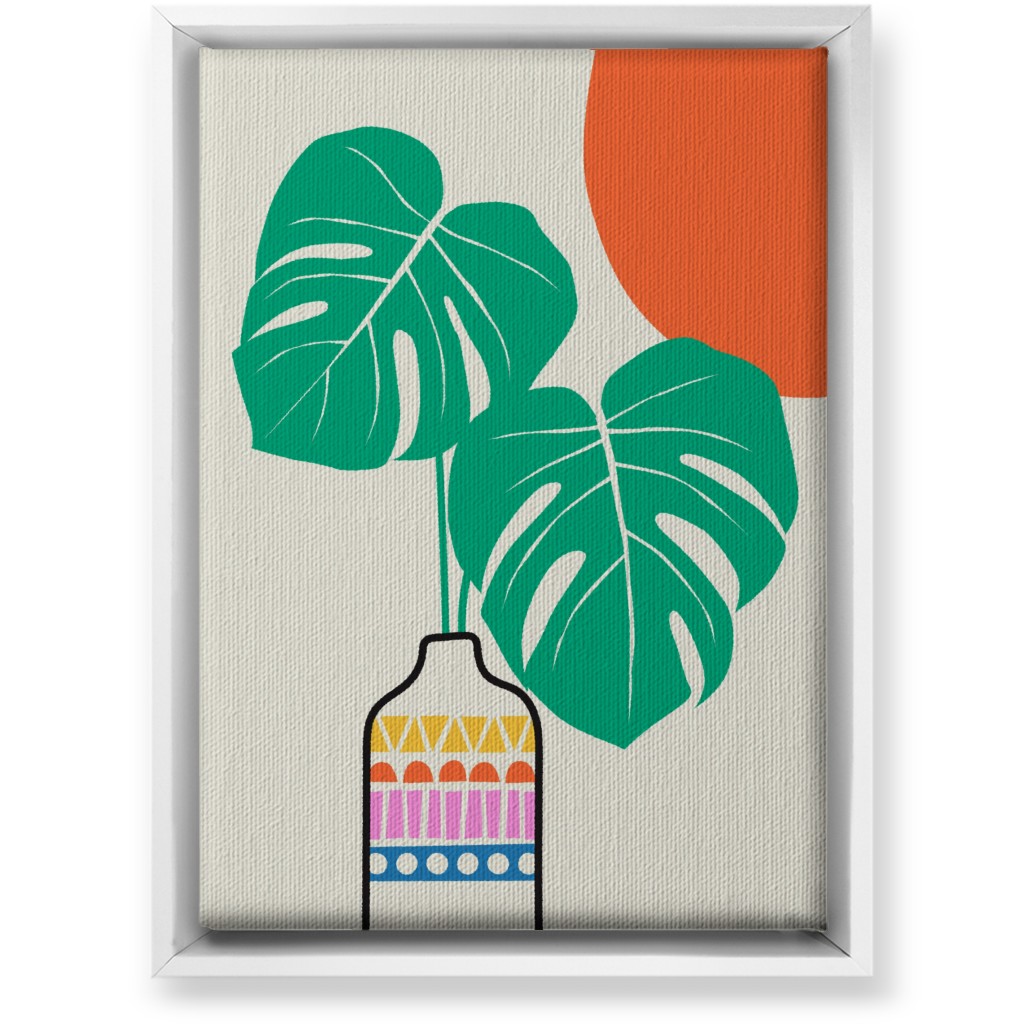 Monstera Leaves in a Vase - Neutral Wall Art, White, Single piece, Canvas, 10x14, Multicolor