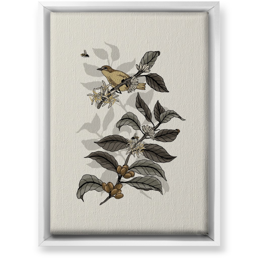 Coffee Plant, Bird, and Bee - Neutral Wall Art, White, Single piece, Canvas, 10x14, Beige