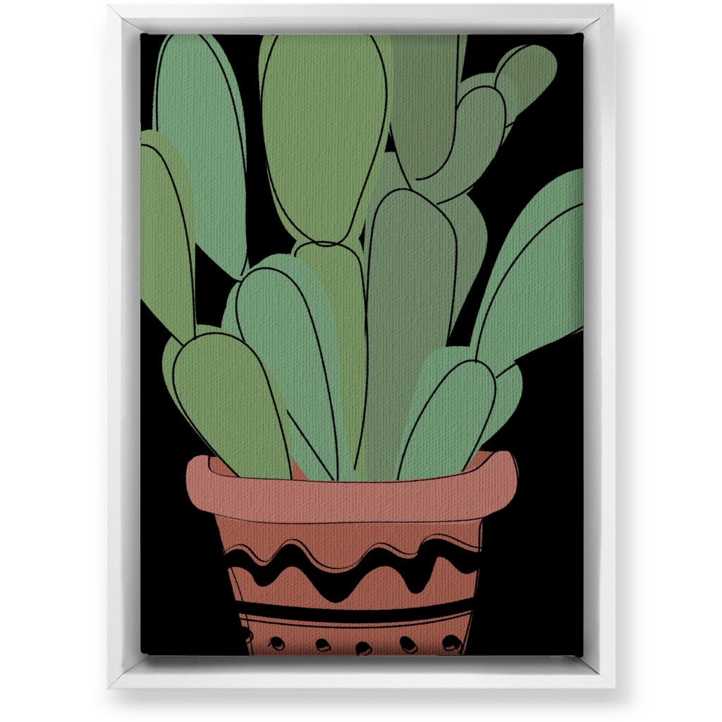 Potted Prickly Pear Cactus - Green and Black Wall Art, White, Single piece, Canvas, 10x14, Green