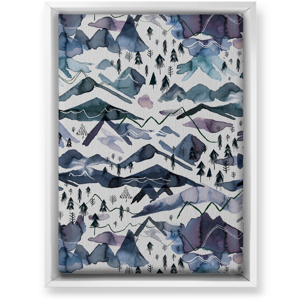 Watercolor Mountains - Blue on White Wall Art, White, Single piece, Canvas, 10x14, Blue, True Blue