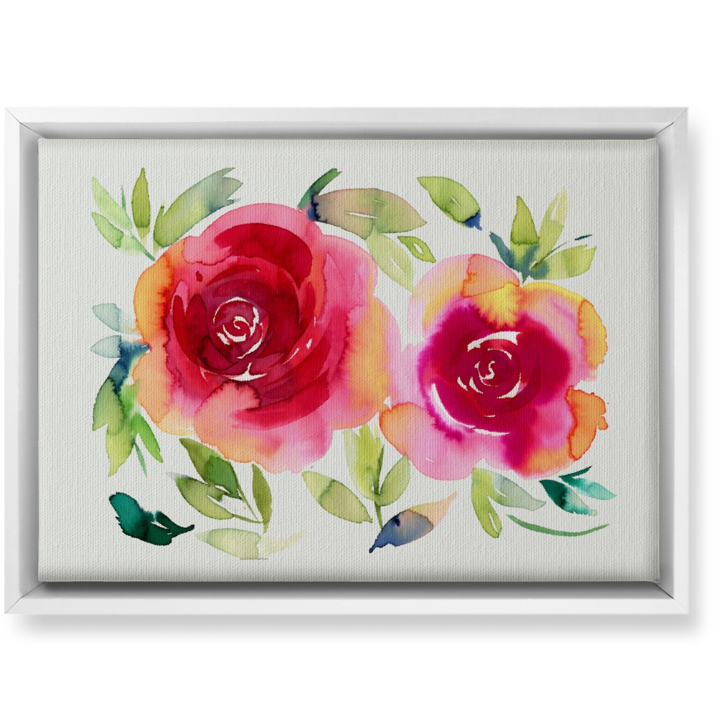 Watercolor Flowers - Pink on White Wall Art, White, Single piece, Canvas, 10x14, Pink, Bright Pink