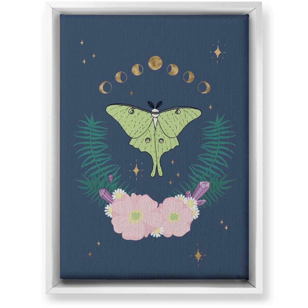 Mystical Moth Floral With Gems - Multi Wall Art, White, Single piece, Canvas, 10x14, Blue, True Blue