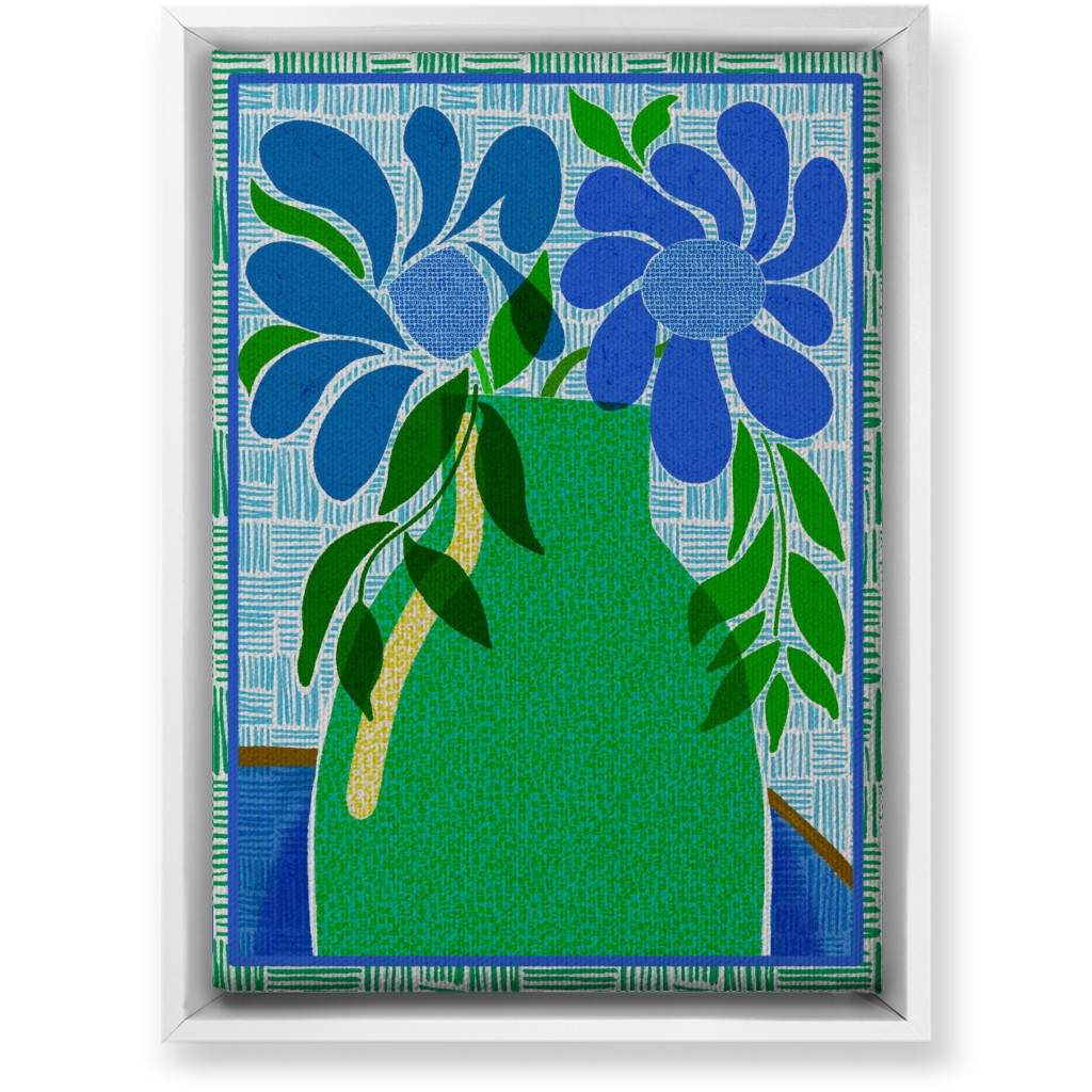 Florals in a Vase - Blue and Green Wall Art, White, Single piece, Canvas, 10x14, Green