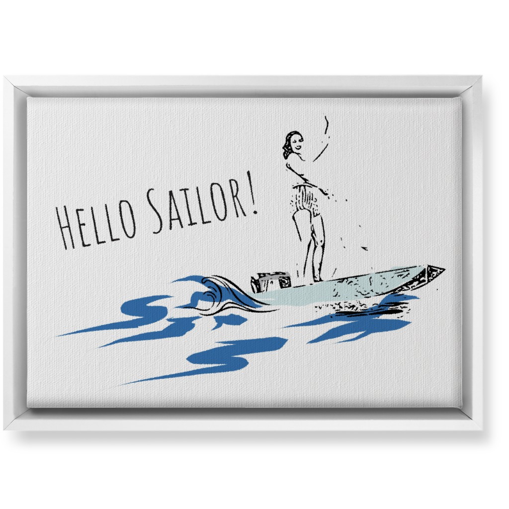 Hello Sailor Girl - White and Blue Wall Art, White, Single piece, Canvas, 10x14, Blue, True Blue