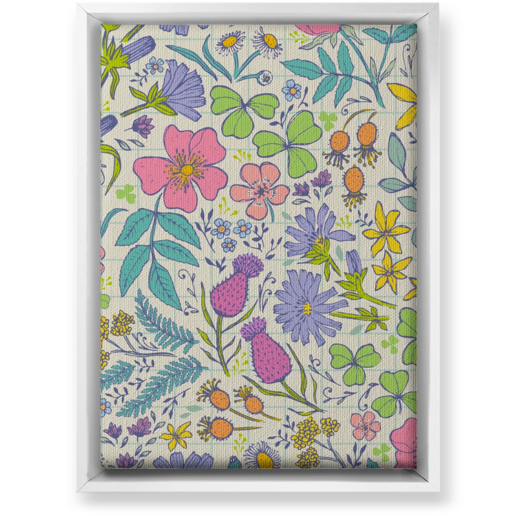 Hand Drawn Flowers - Multi Wall Art, White, Single piece, Canvas, 10x14, Multicolor