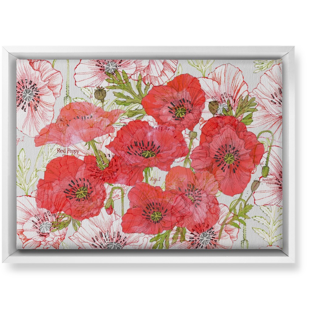 Poppy Romance - Red Wall Art, White, Single piece, Canvas, 10x14, Red, Red