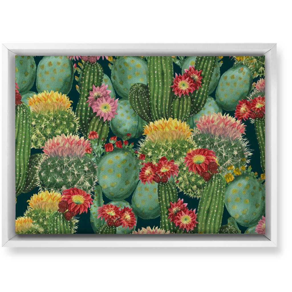Tropical Cactus Flowers Wall Art, White, Single piece, Canvas, 10x14, Multicolor