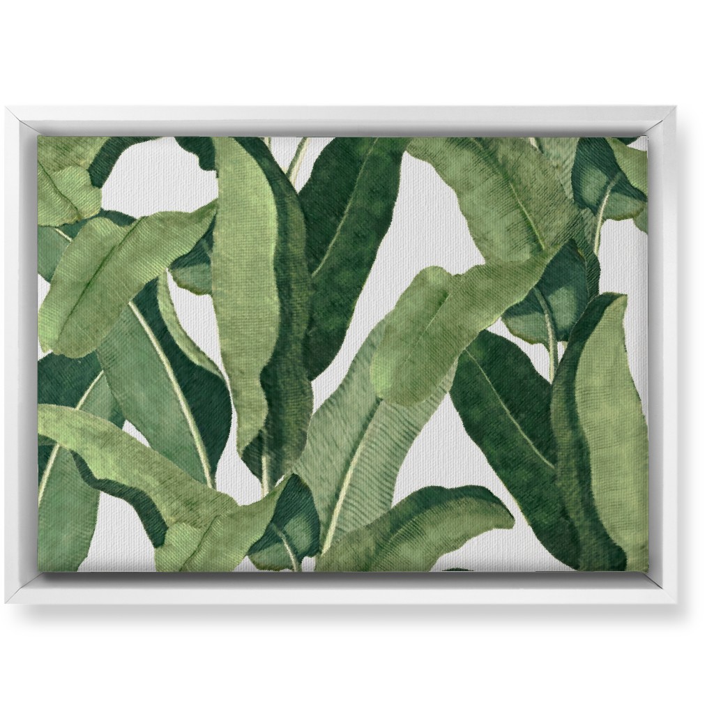 Tropical Leaves - Greens on White Wall Art, White, Single piece, Canvas, 10x14, Green