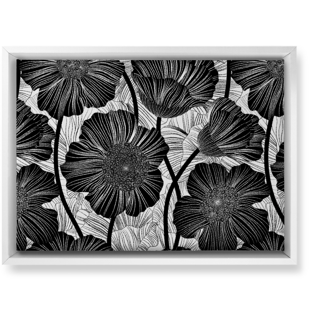 Mid Century Modern Floral - Black and White Wall Art, White, Single piece, Canvas, 10x14, Black