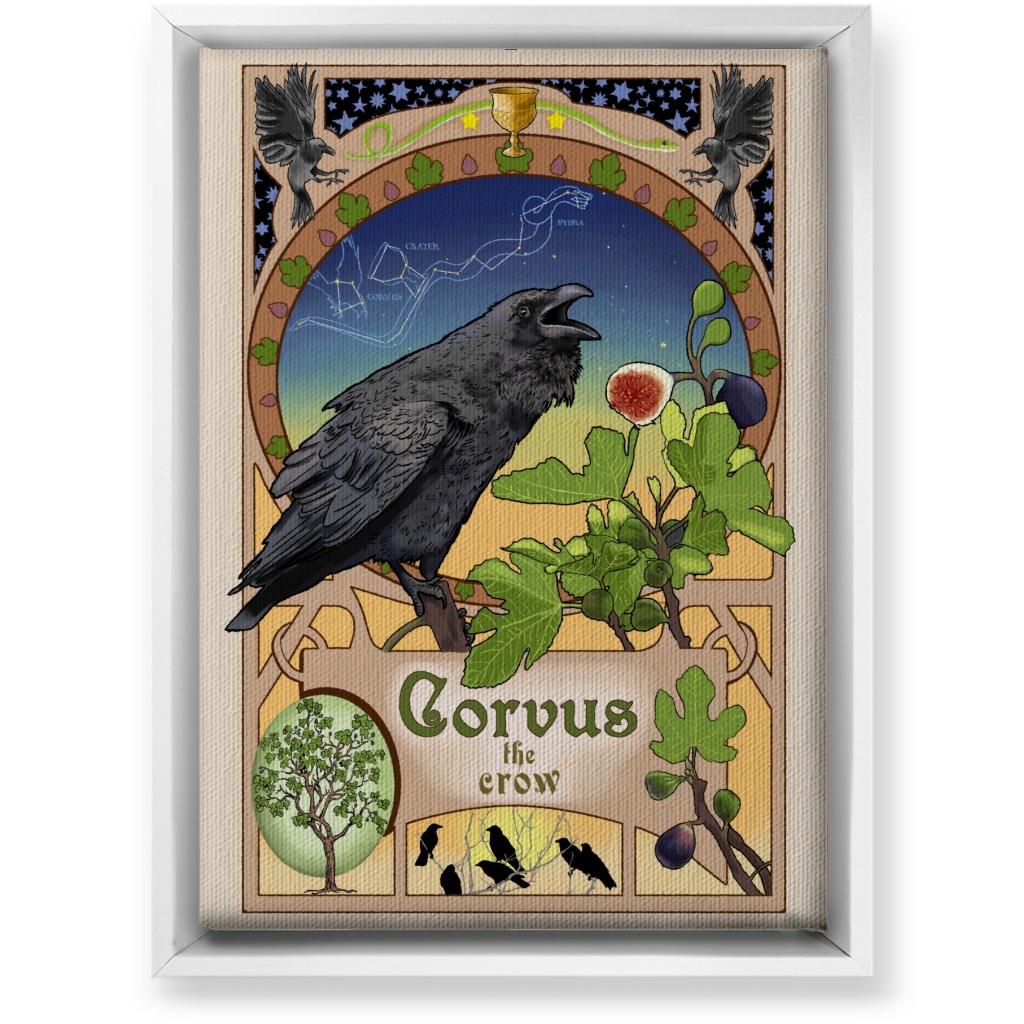 Art Nouveau Crow Wall Art, White, Single piece, Canvas, 10x14, Multicolor
