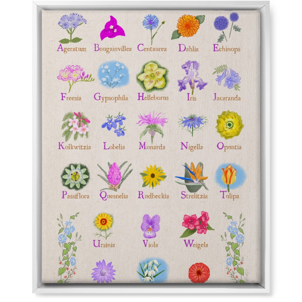 Floral Abcs - Multi on Pink Wall Art, White, Single piece, Canvas, 16x20, Multicolor