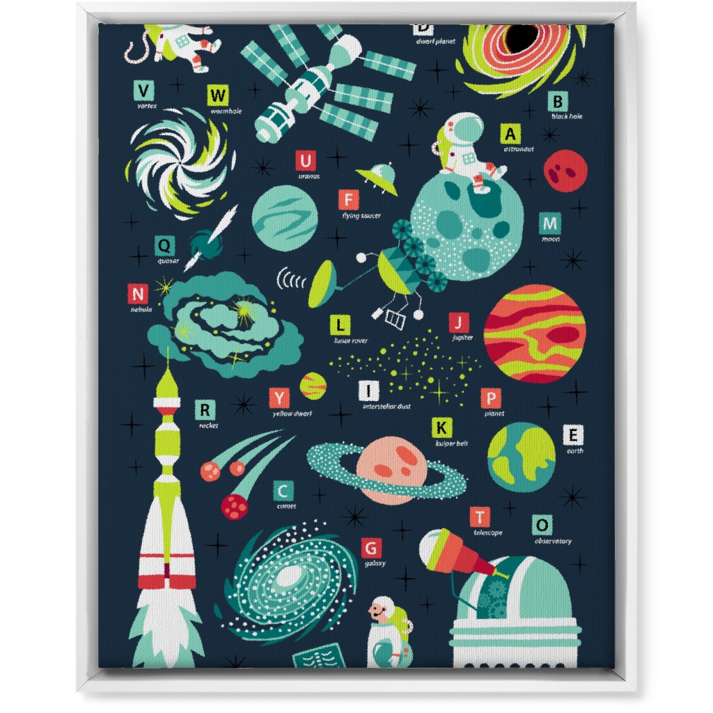 Space Travel Abcs Wall Art, White, Single piece, Canvas, 16x20, Blue, True Blue
