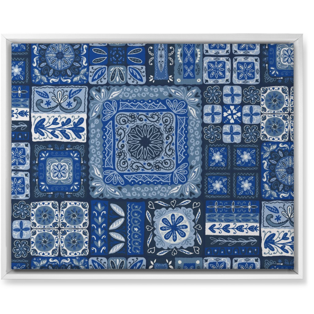 Grandma's Patchwork - Blue Wall Art, White, Single piece, Canvas, 16x20, Blue
