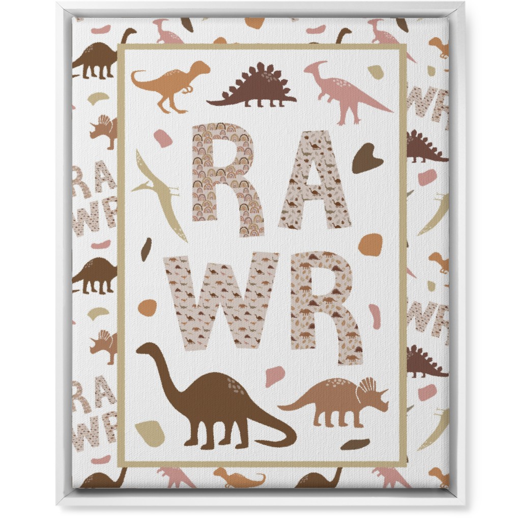Rawr Dinosaurs - Neutral Wall Art, White, Single piece, Canvas, 16x20, Multicolor
